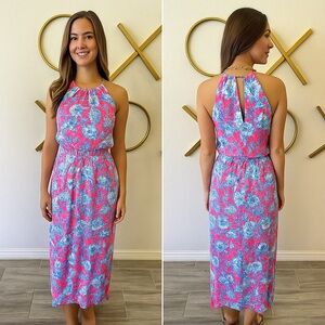 Lilly Pulitzer Pink and Blue Floral Midi Dress